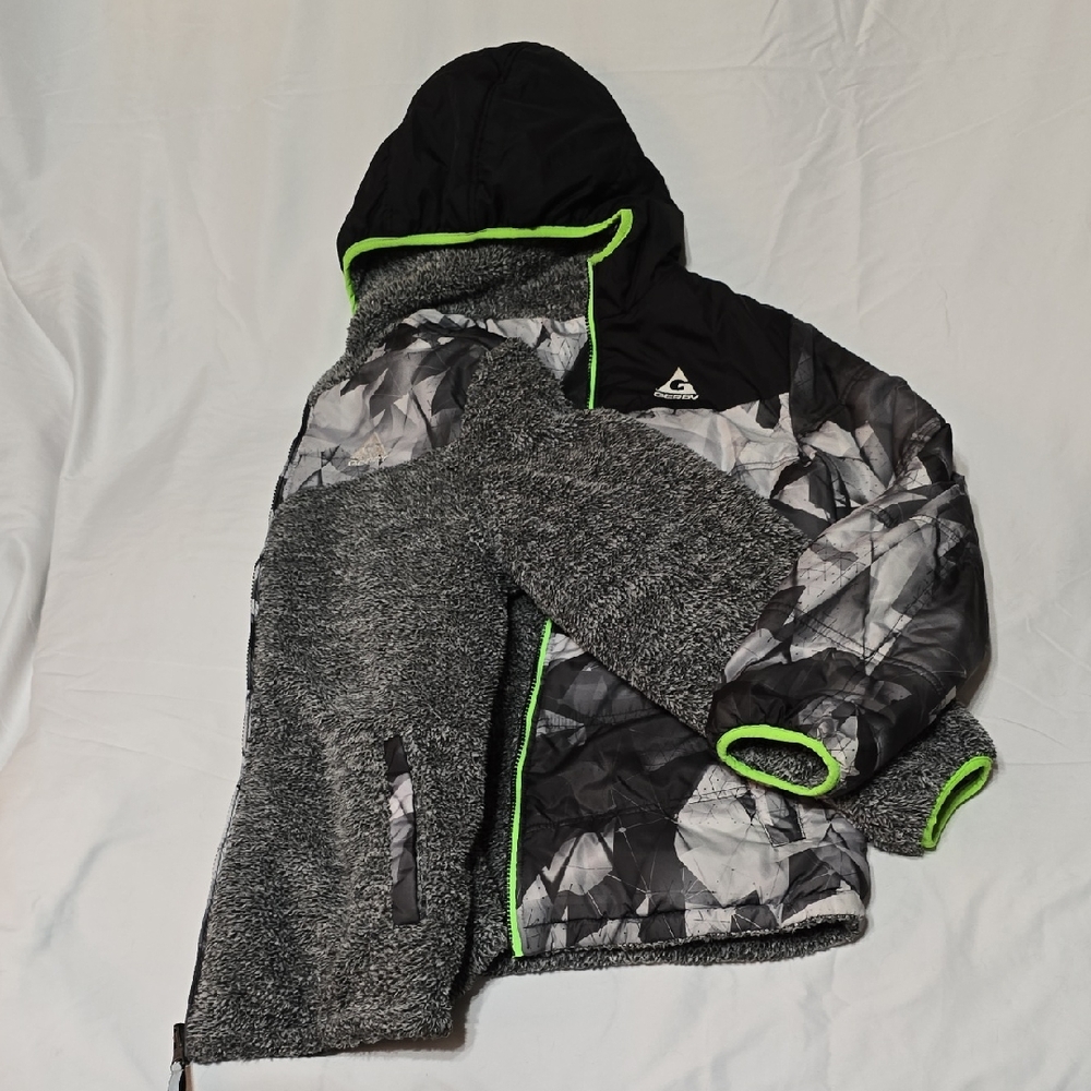 Gerry Weber Kids' Black and Gray Puffer Jacket with Neon Green Trim
